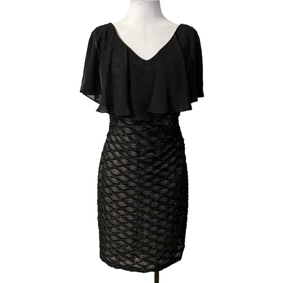 Connected Dress 14 Black Shimmer Sheath Cape Wedding Party Cruise Event NEW $99 - Picture 4 of 16